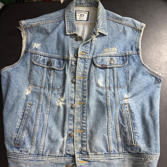 Vintage Lee Denim Vest Mens XL Sleeveless Jacket ACTON Embroidered Vintage - Picture 1 of 5